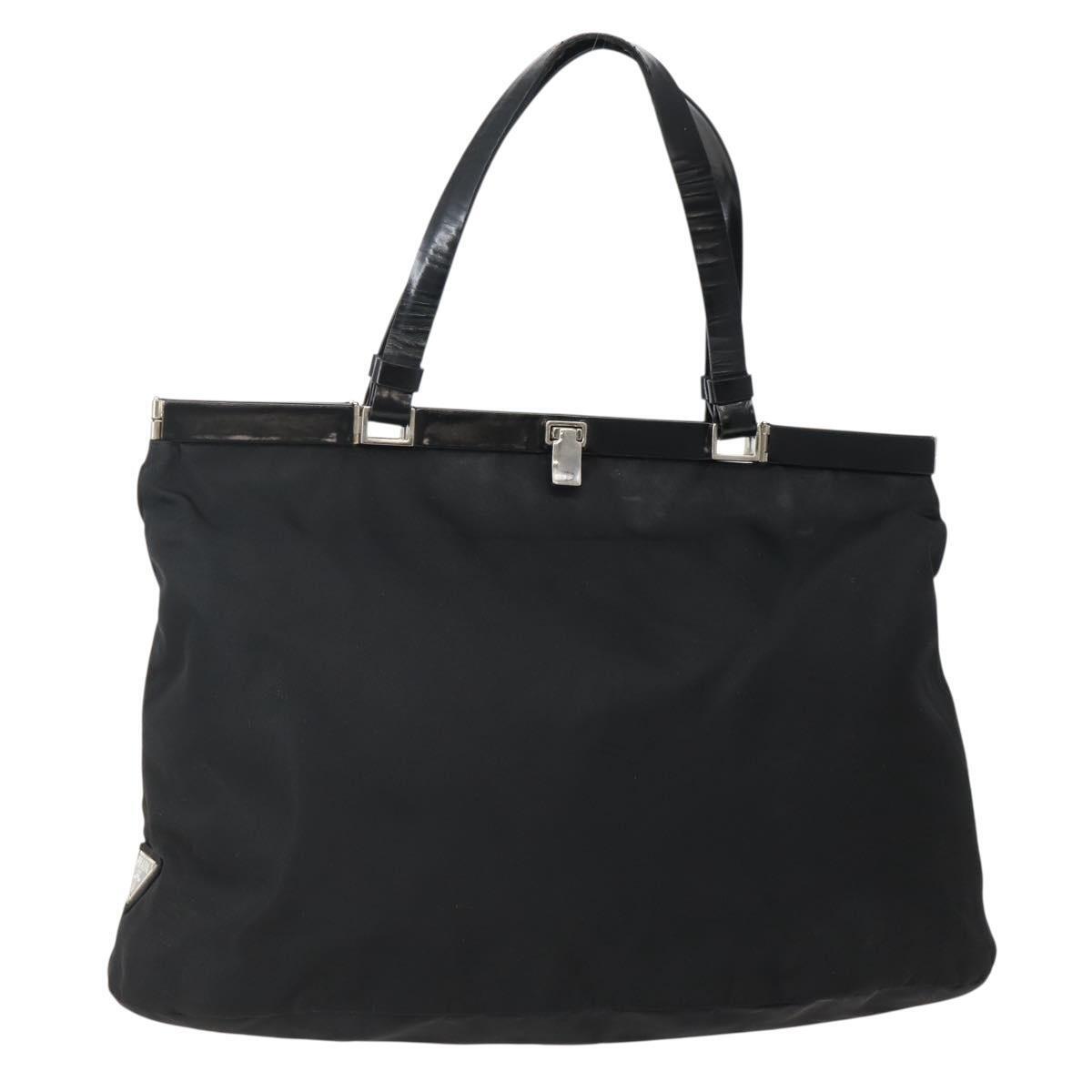 Prada Tote Bag Nylon Black Silver Auth 143273